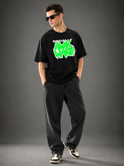 Leotude Men's "Socially Awkward" Printed Oversized T-Shirt — Black Streetwear Tee