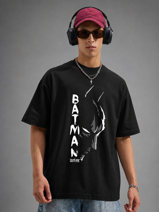 Leotude Bat Hero Graphic Oversized T-Shirt — Men's Black Streetwear Tee