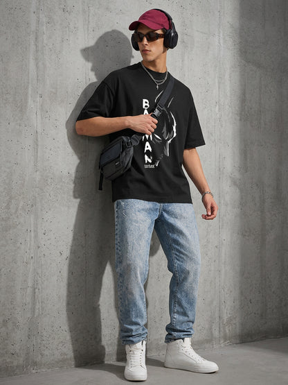 Leotude Bat Hero Graphic Oversized T-Shirt — Men's Black Streetwear Tee