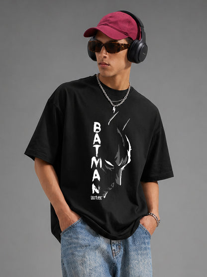 Leotude Bat Hero Graphic Oversized T-Shirt — Men's Black Streetwear Tee