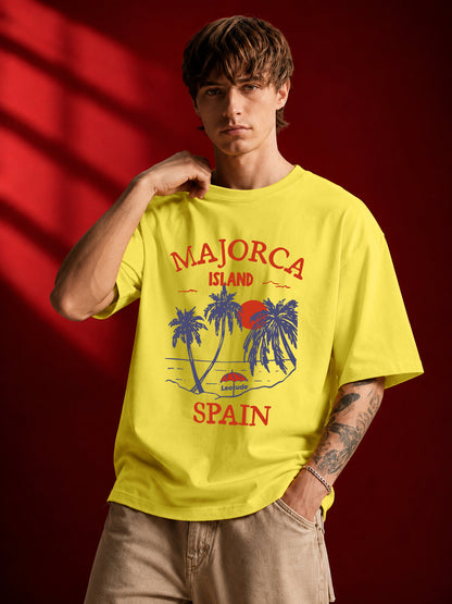 Leotude Yellow Spain Printed Oversized Tshirt for Men