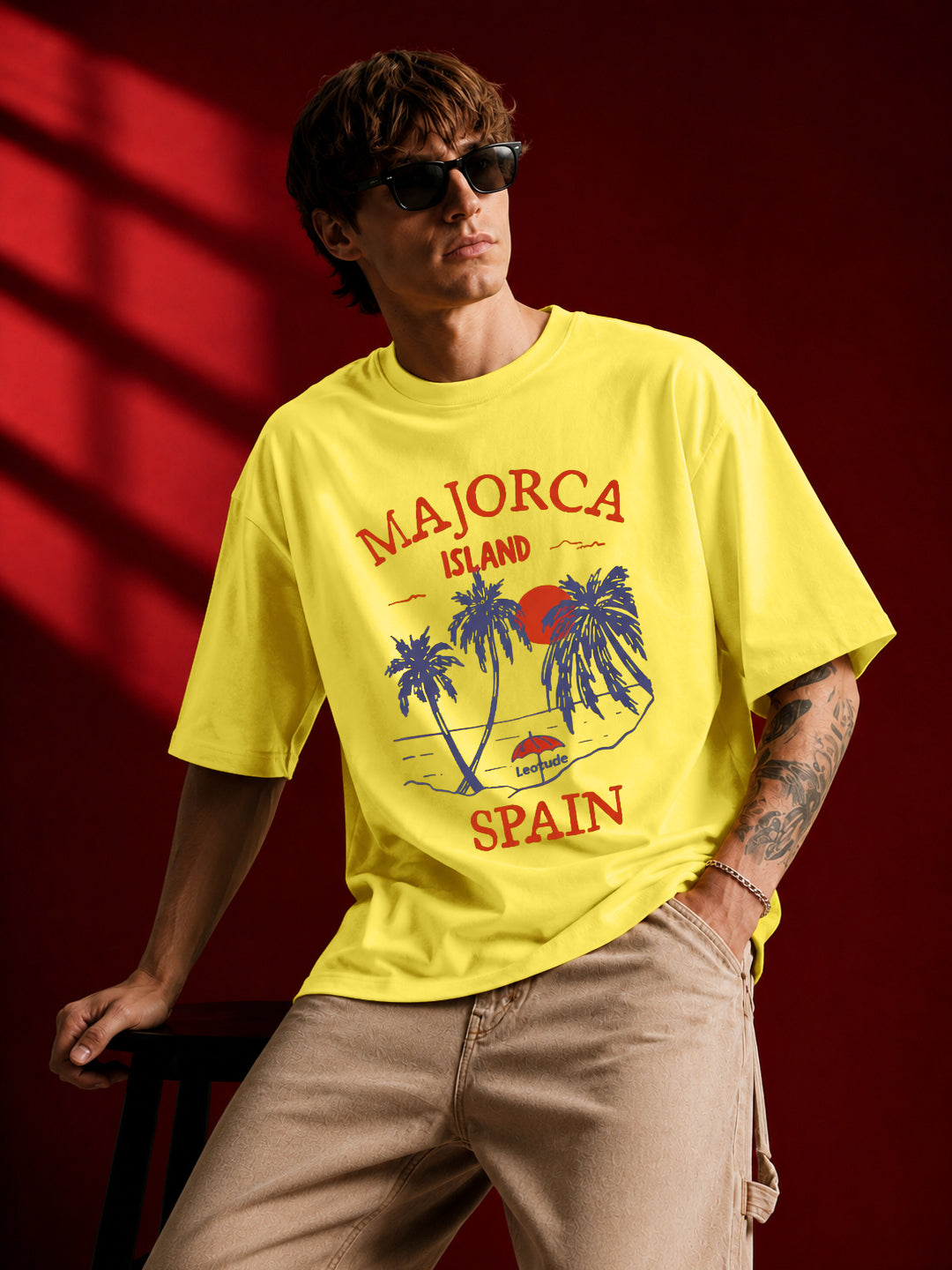 Leotude Yellow Spain Printed Oversized Tshirt for Men