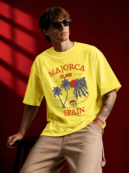 Leotude Yellow Spain Printed Oversized Tshirt for Men
