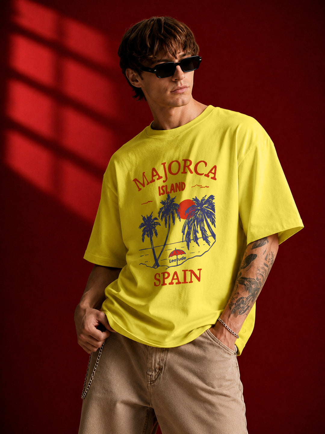 Leotude Yellow Spain Printed Oversized Tshirt for Men