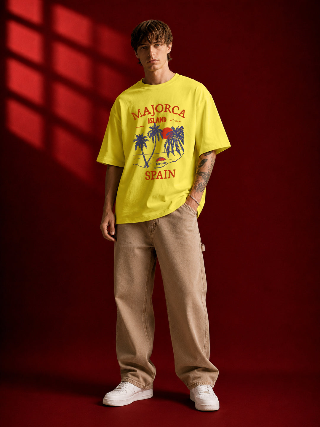 Leotude Yellow Spain Printed Oversized Tshirt for Men