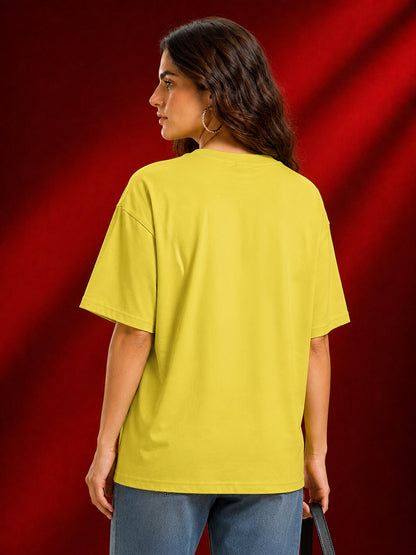Leotude Yellow Majorca Printed Oversized Tshirt for Women