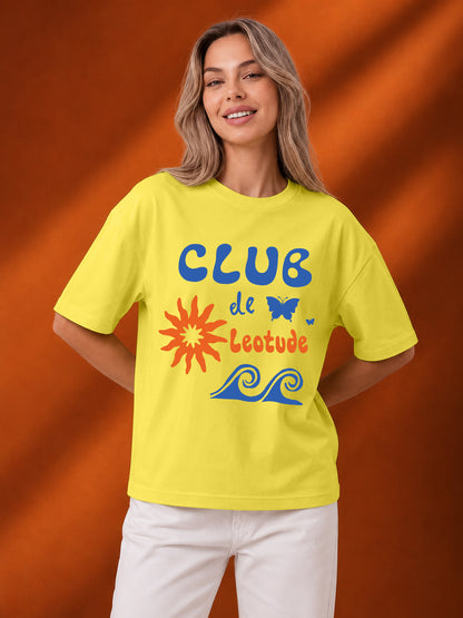 Leotude Yellow Club Printed Oversized Tshirt for Women