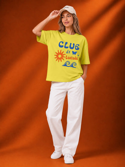 Leotude Yellow Club Printed Oversized Tshirt for Women