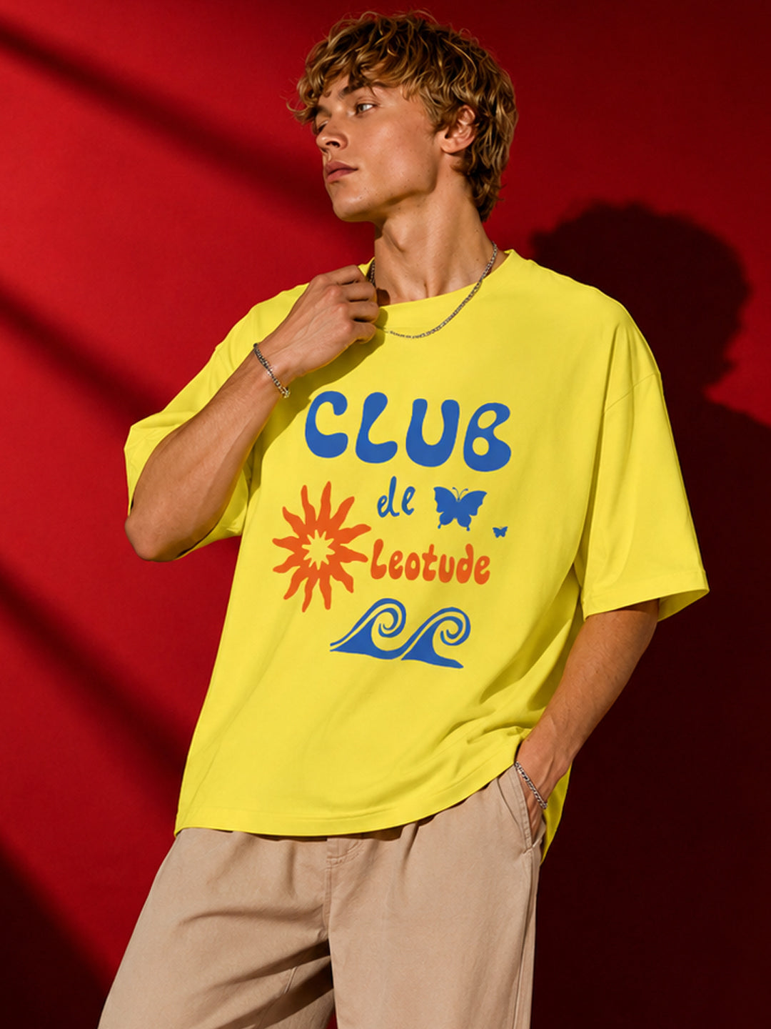 Leotude Men "Club De Leotude" Yellow Oversized T-Shirt