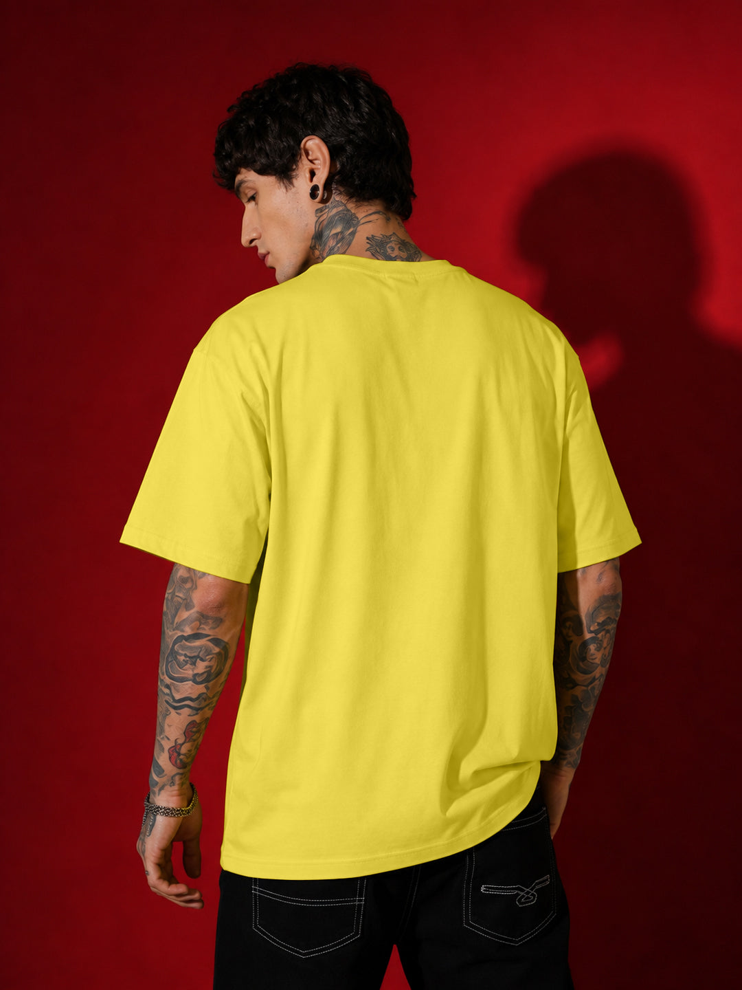 Leotude Yellow Wild Printed Oversized Tshirt for Men