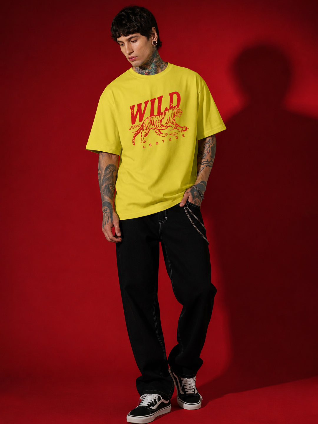 Leotude Yellow Wild Printed Oversized Tshirt for Men