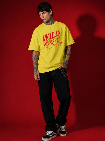 Leotude Yellow Wild Printed Oversized Tshirt for Men