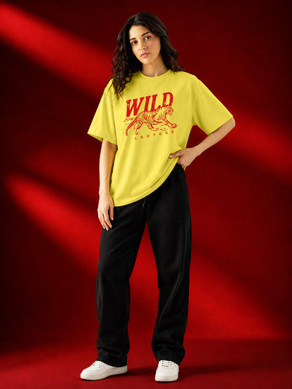 Leotude Yellow Wild Printed Oversized Tshirt for Women