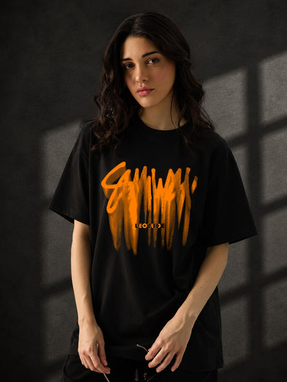 Leotude Black Sumwon Printed Oversized Tshirt for Women