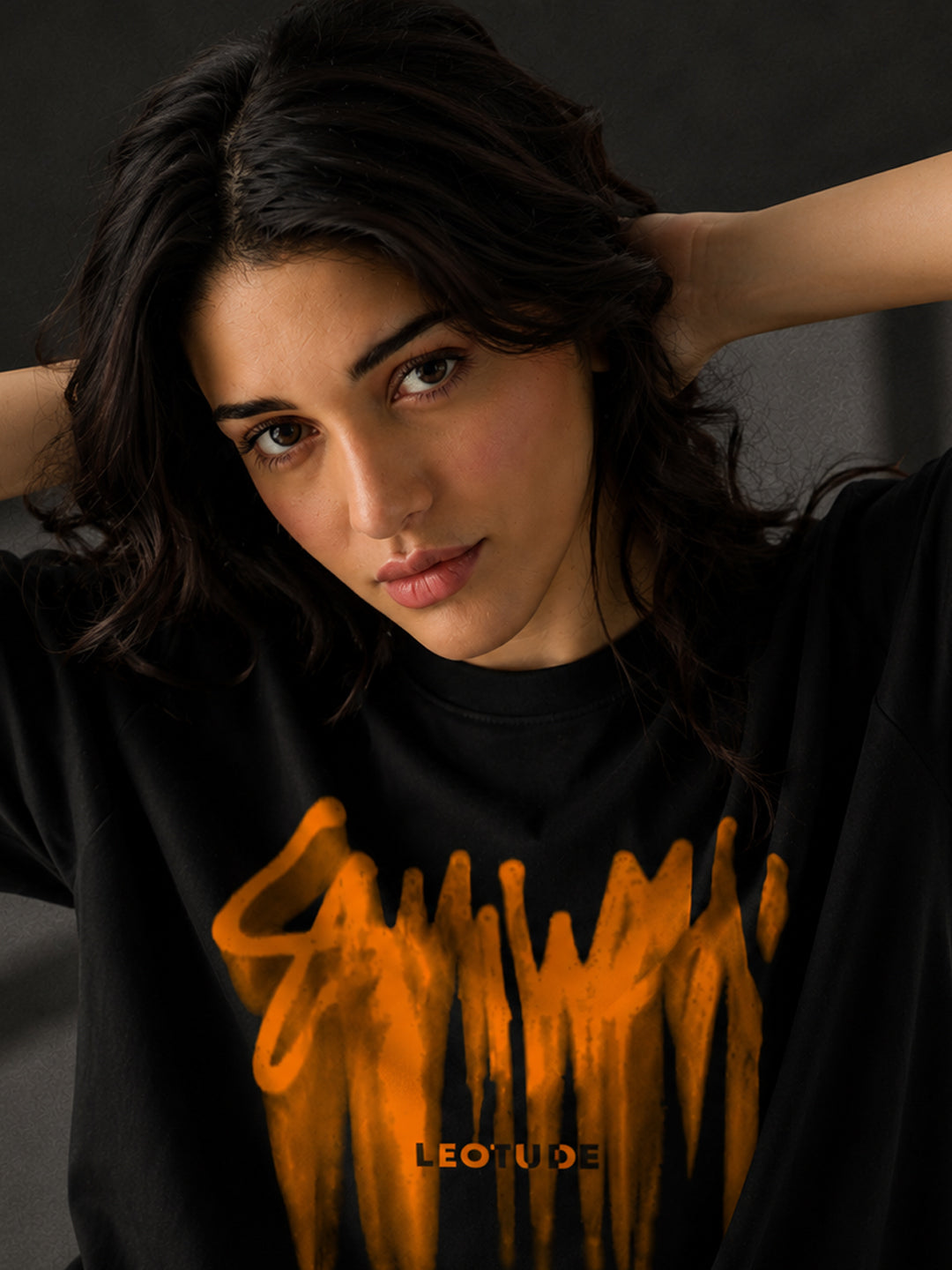 Leotude Black Sumwon Printed Oversized Tshirt for Women