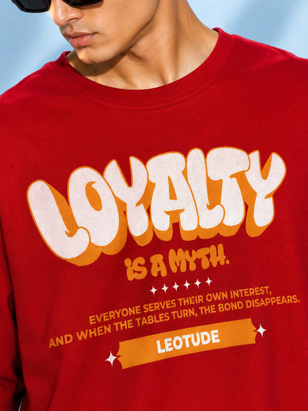 Leotude Men "Loyalty Is A Myth" Red Oversized T-Shirt