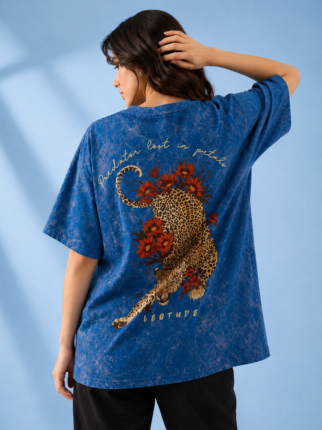 Leotude Women's Blue PREDATOR Printed T-Shirt