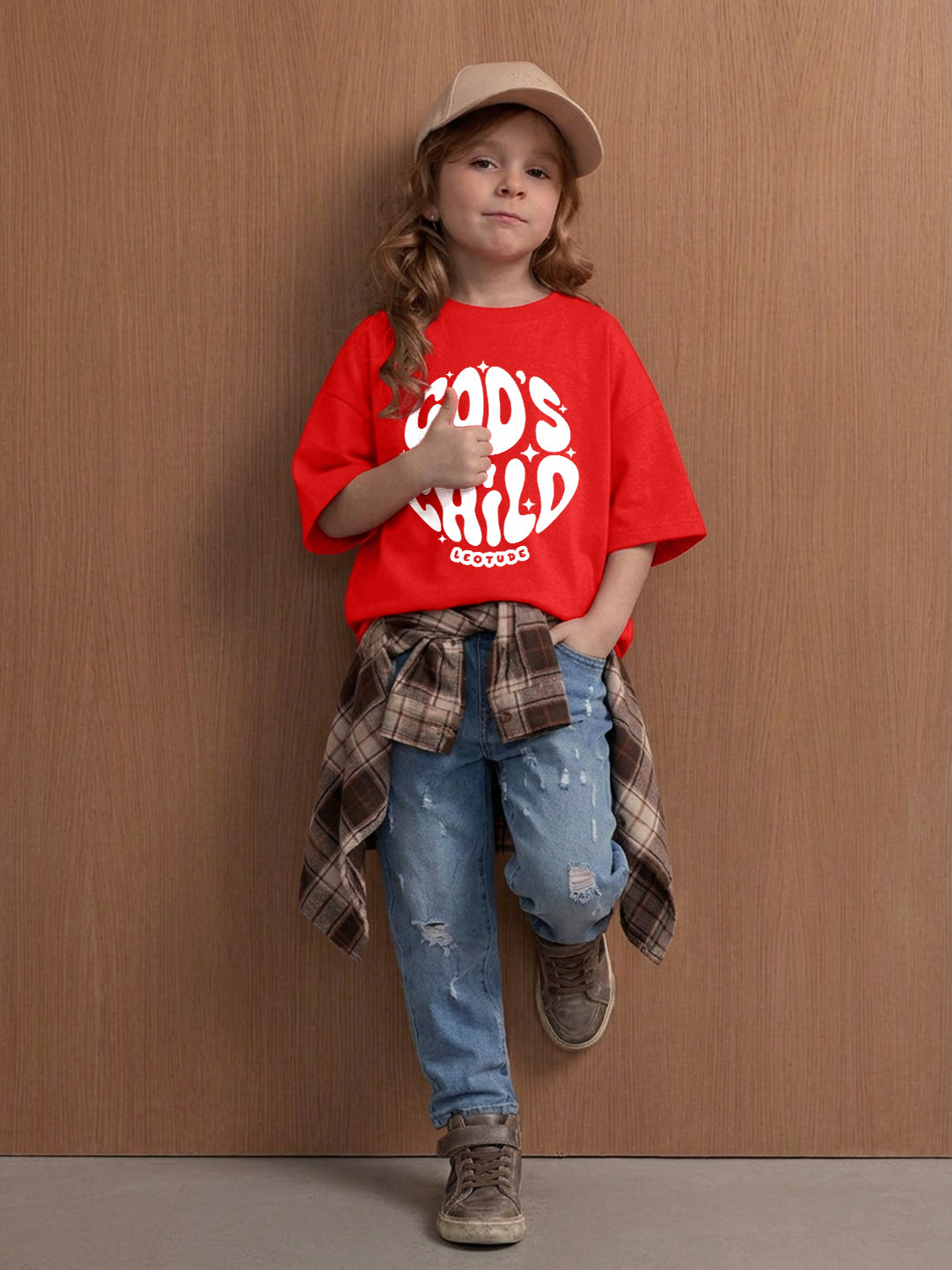 Leotude Girls' Red God's Child Printed T-Shirt