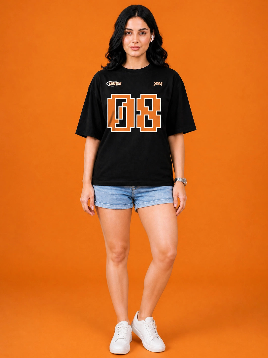 Leotude Black 08 Printed Oversized Tshirt for Women
