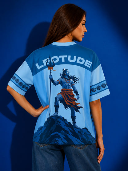 Leotude Women's Blue Mahadev Printed T-Shirt