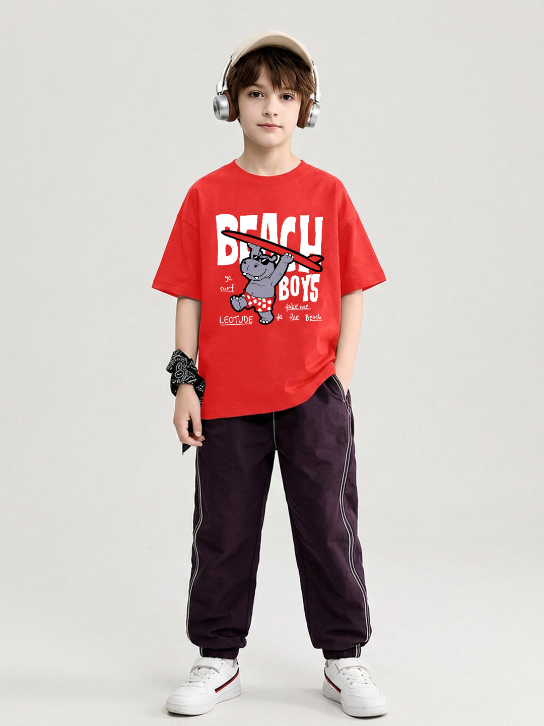 Leotude Boys' Red Beach Boys Printed T-Shirt