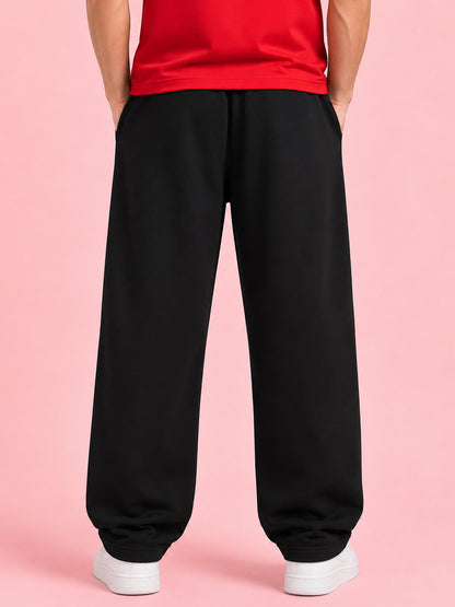 Leotude Men's Black Flame Rose Premium Trackpants