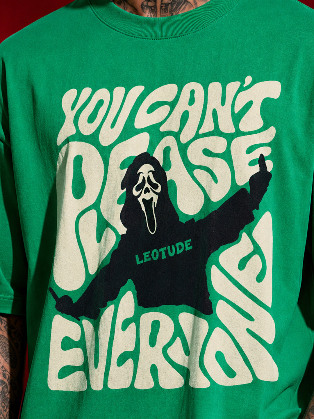 Leotude Men's Ghost Face Graphic Green Oversized T-Shirt