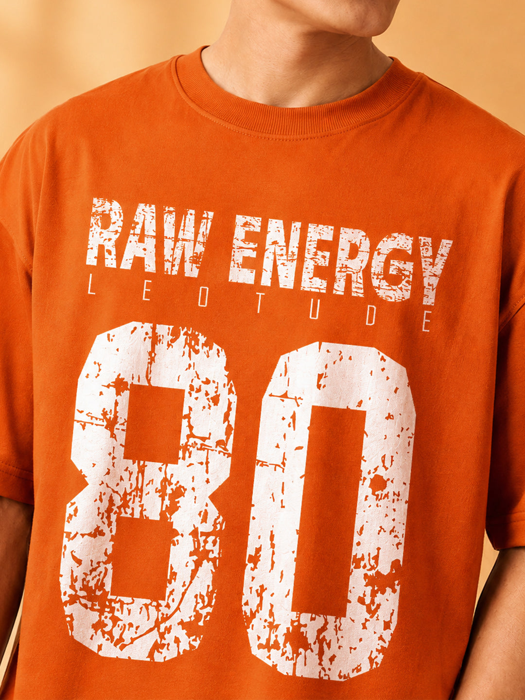 Leotude Men "Raw Energy 80" Orange Oversized T-Shirt