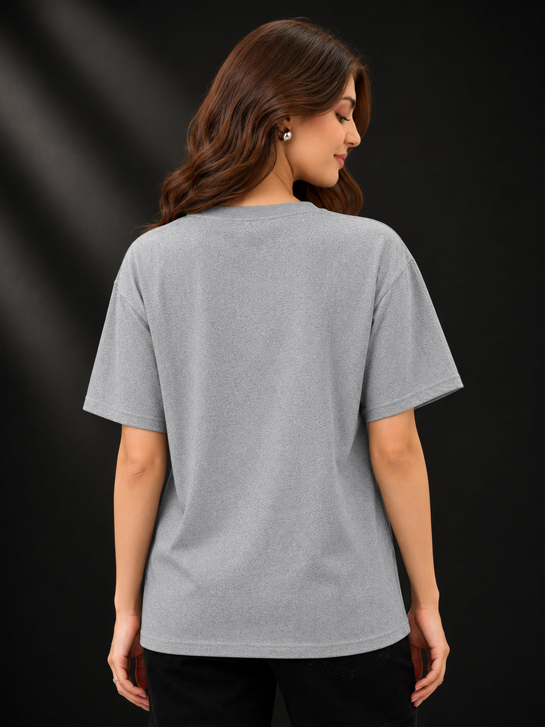 Leotude Oversized Plain T-Shirt — Women's Solid Cotton Drop-Shoulder Tee - Gray