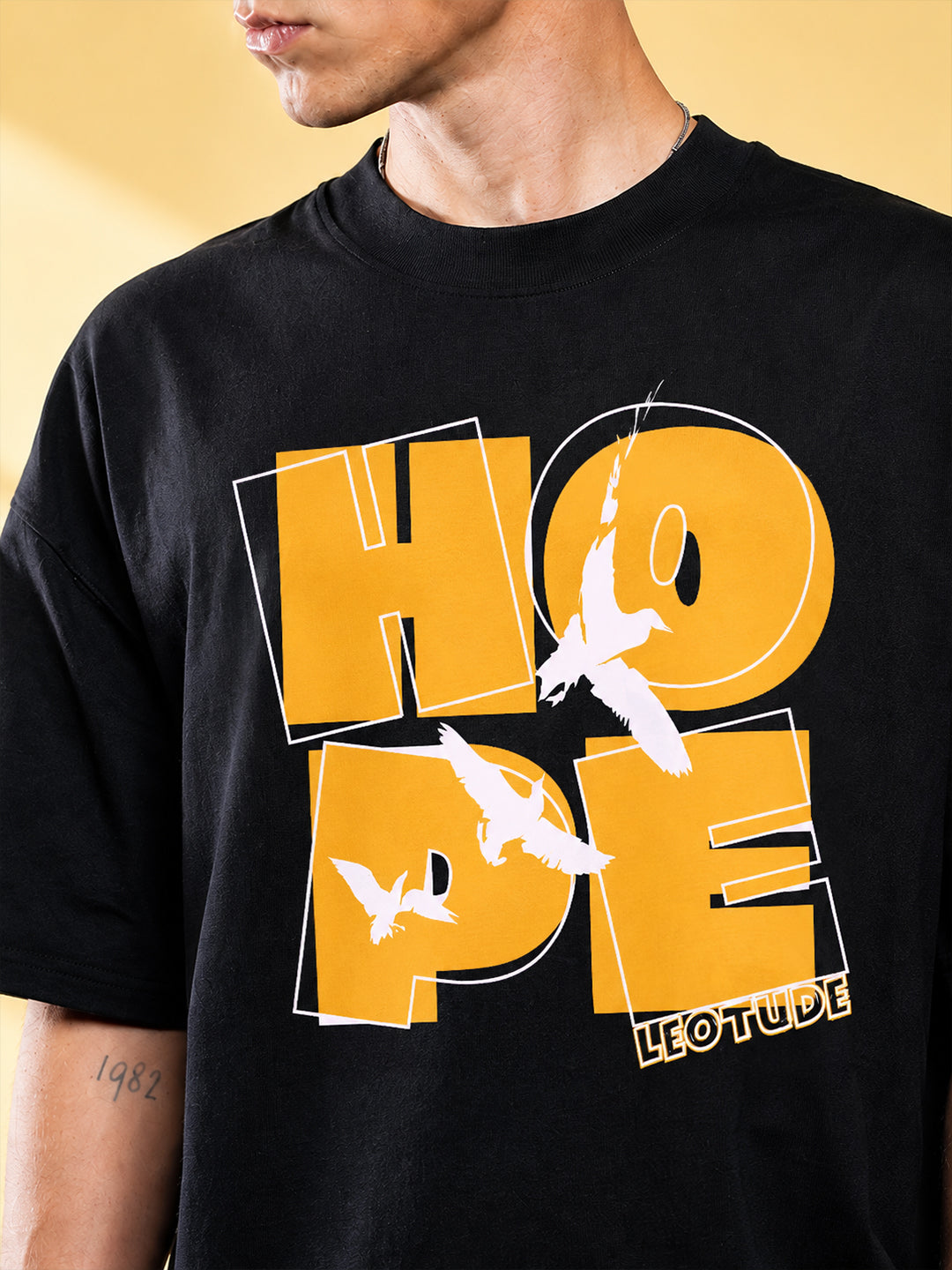 Leotude Men's "Hope" Printed Oversized T-Shirt — Black Streetwear Tee