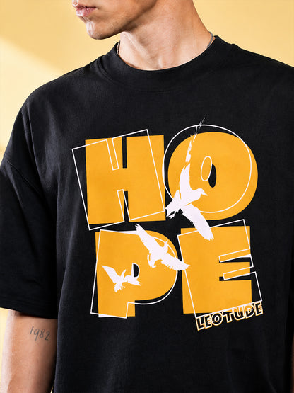 Leotude Men's "Hope" Printed Oversized T-Shirt — Black Streetwear Tee