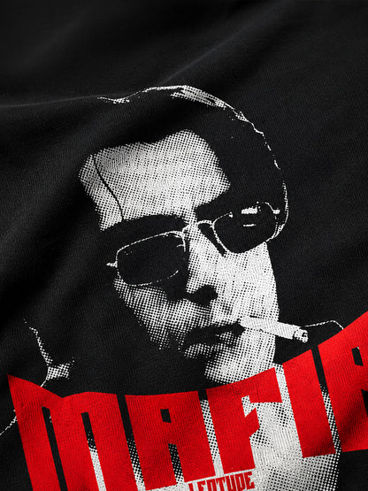 Leotude Men's Mafia Portrait Printed Black Oversized T-Shirt