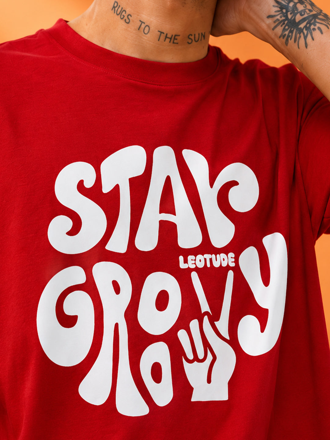 Leotude Men "Stay Groovy" Red Oversized T-Shirt