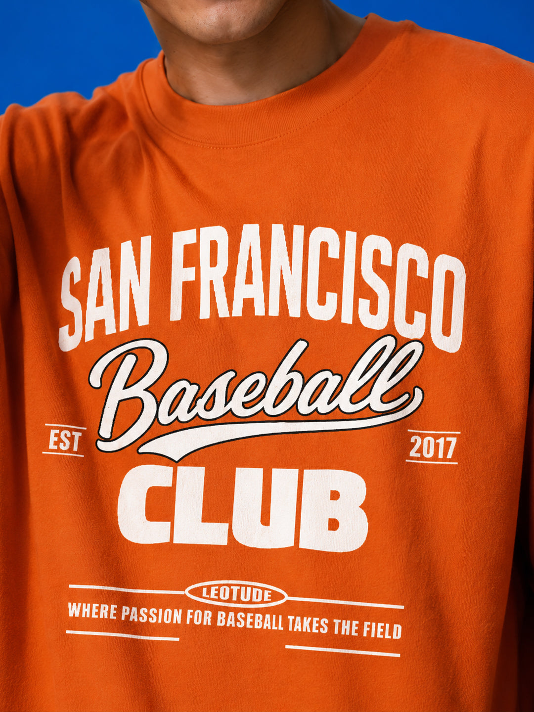 Leotude Men "San Francisco Baseball Club" Orange Oversized T-Shirt