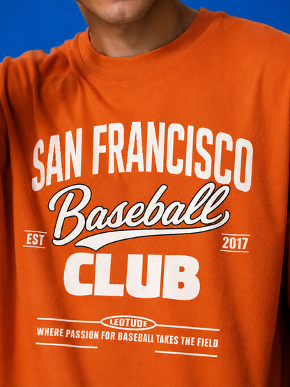 Leotude Men "San Francisco Baseball Club" Orange Oversized T-Shirt