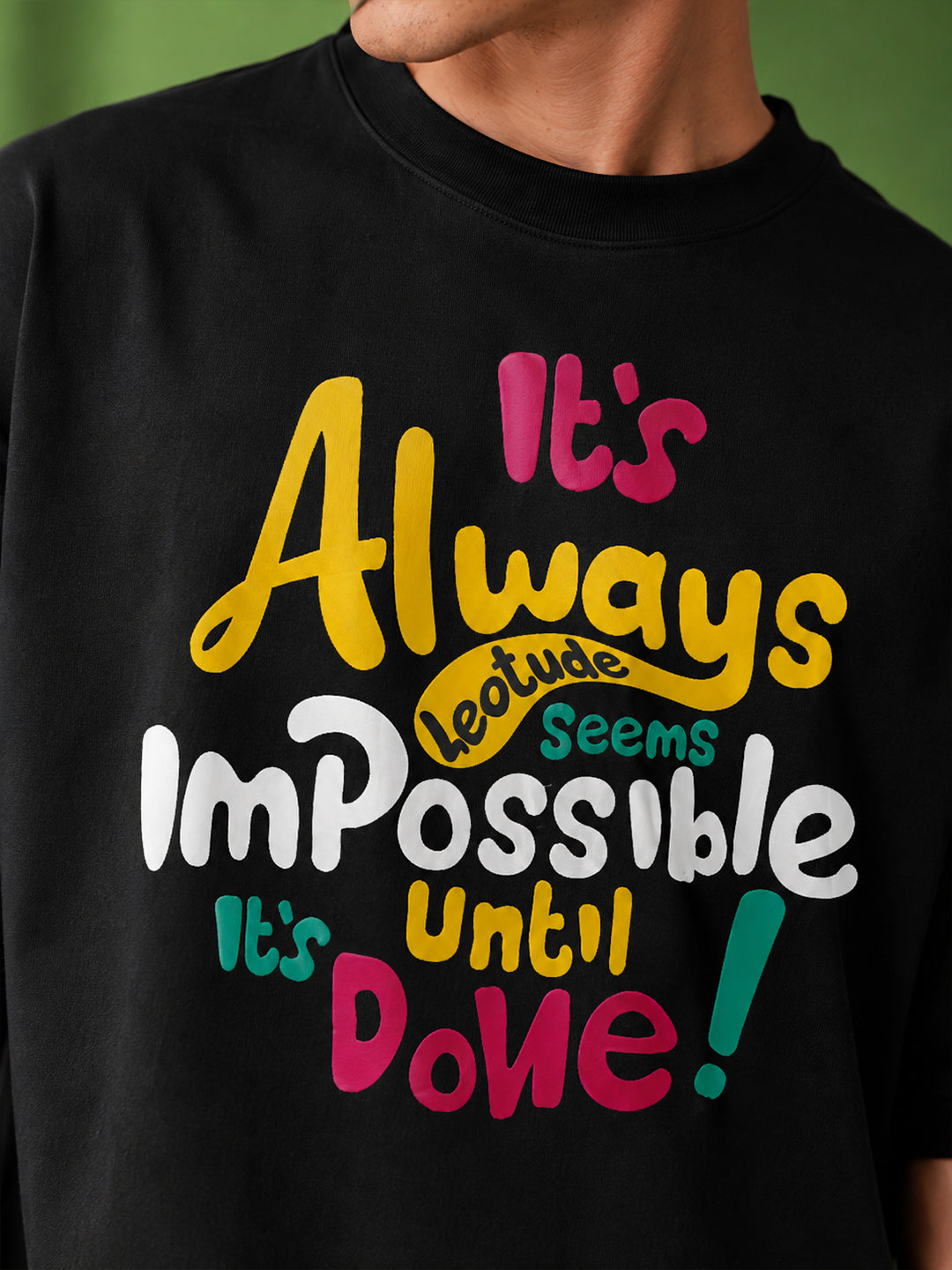 Leotude Black Impossible Printed Oversized Tshirt for Men
