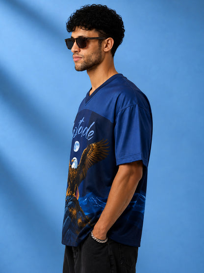 Leotude Men's Navy Eagle Printed T-Shirt