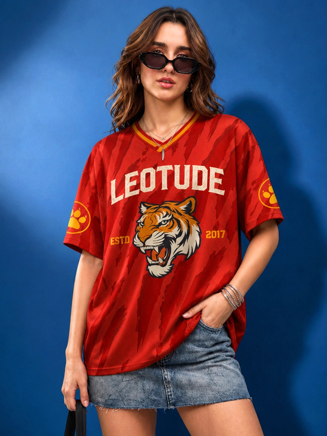 Leotude Women's Orange Tiger Printed T-Shirt
