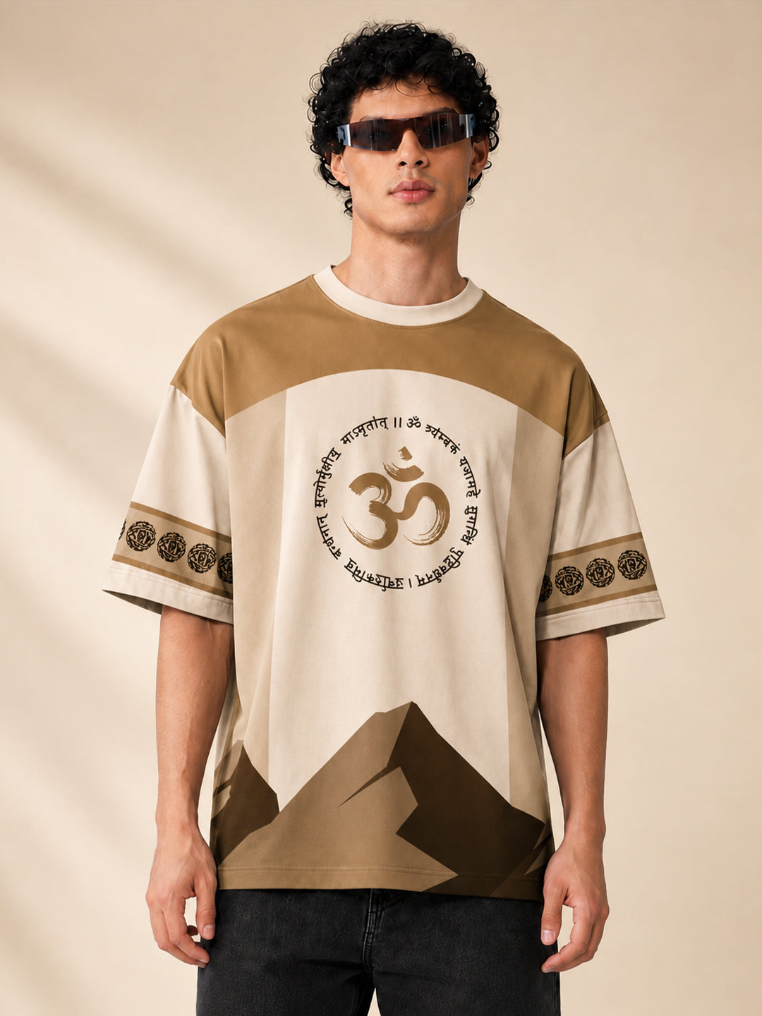 Leotude Men's Beige Premium Mahadev Printed T-Shirt