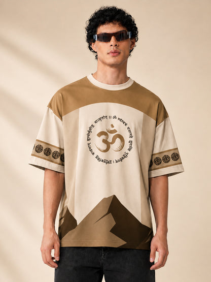 Leotude Men's Beige Premium Mahadev Printed T-Shirt