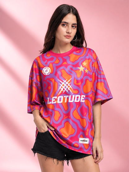 Leotude Women's Pink Funkwave Printed T-Shirt