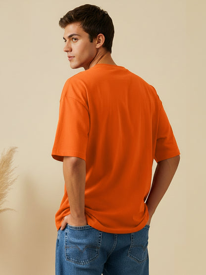 Leotude Orange Stay Groovy Printed Oversized Tshirt for Men