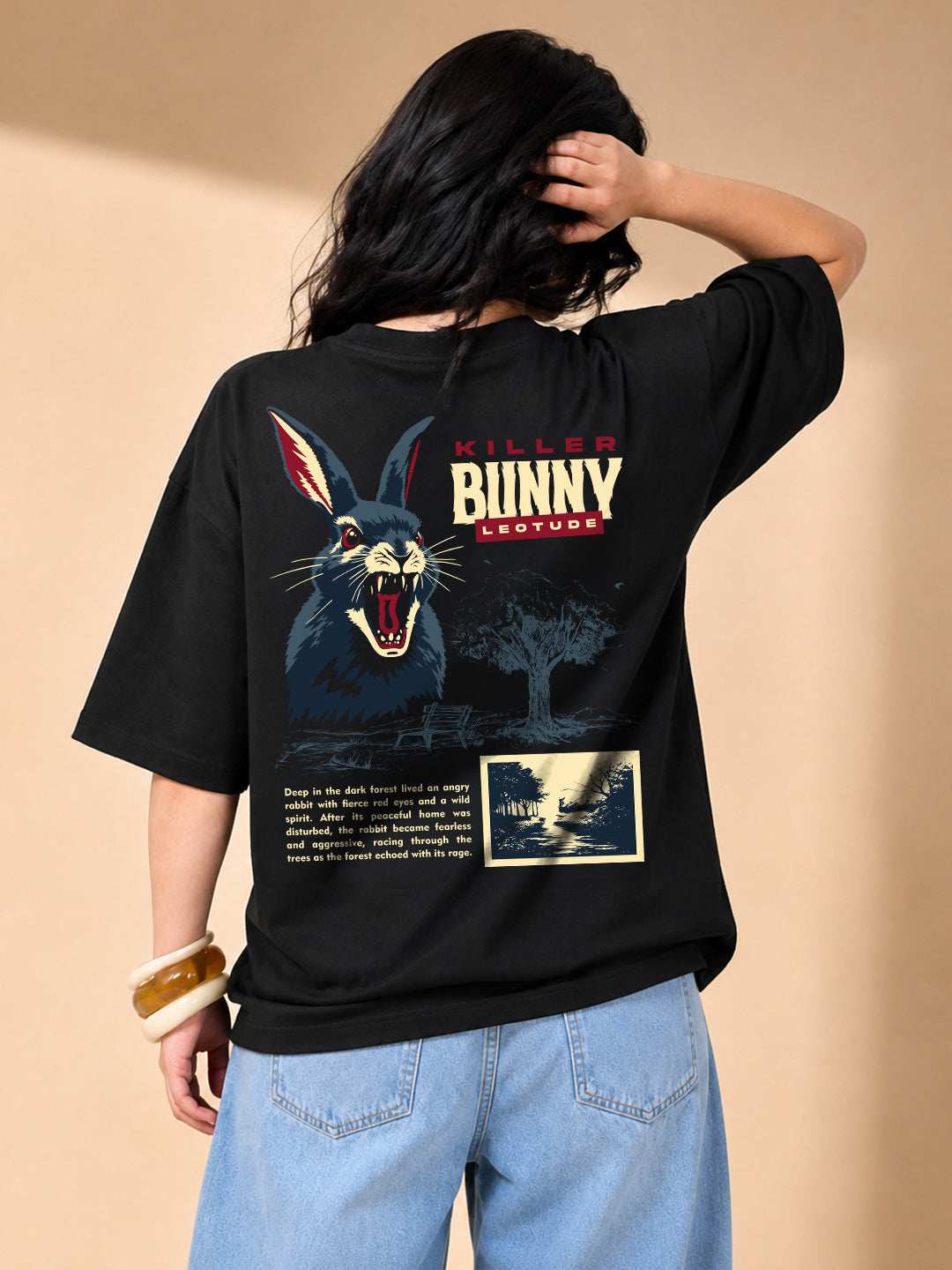 Leotude Women's Black Killer Bunny Premium T-Shirt