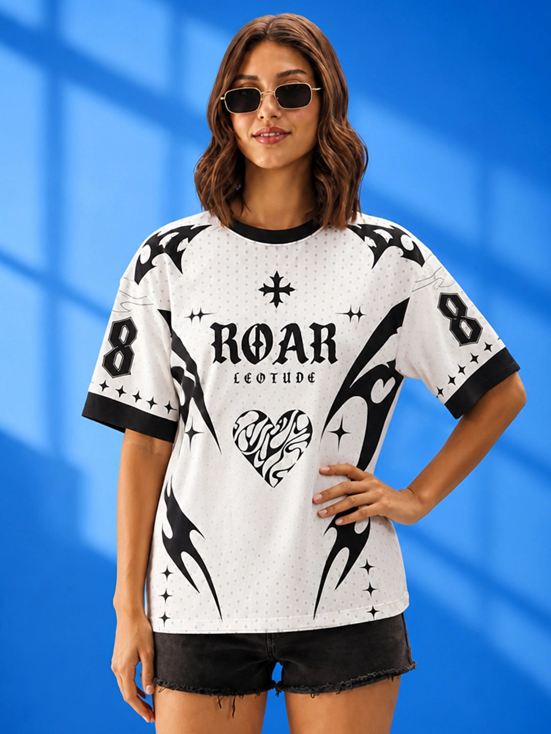 Leotude Women's White Roar Printed T-Shirt