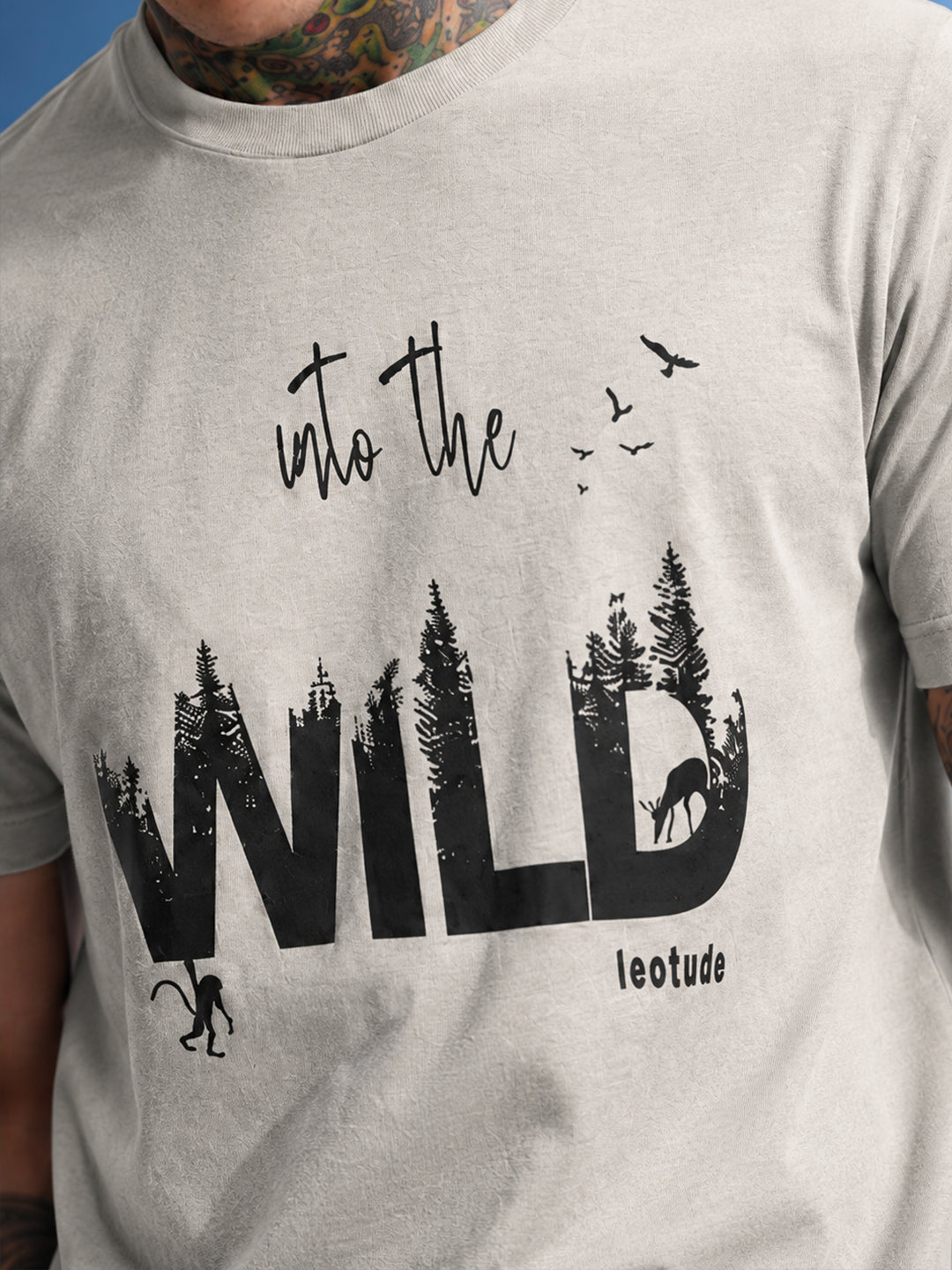Leotude Men's Aluminium Grey Into The Wild Printed T-Shirt