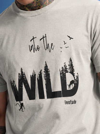 Leotude Men's Aluminium Grey Into The Wild Printed T-Shirt