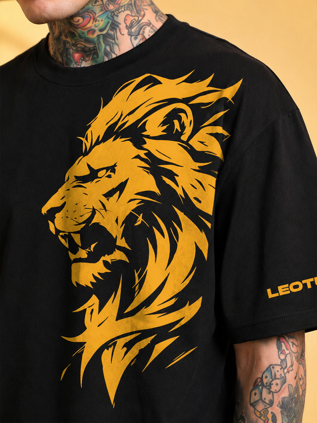 Leotude Men's "Lion" Printed Oversized T-Shirt — Black Streetwear Tee