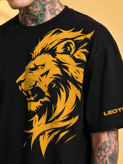 Leotude Men's "Lion" Printed Oversized T-Shirt — Black Streetwear Tee