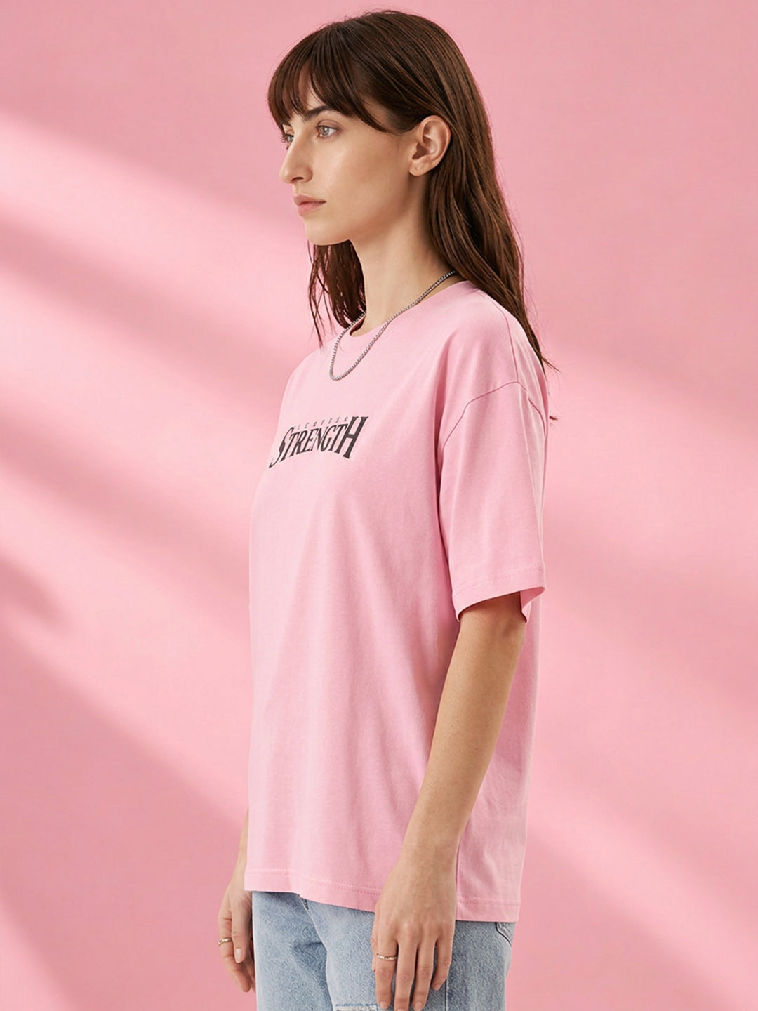 Leotude Women "Limitless Strength" Pink Oversized T-Shirt