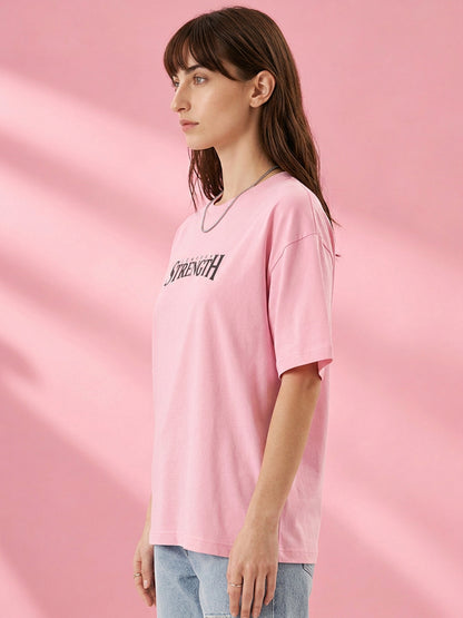 Leotude Women "Limitless Strength" Pink Oversized T-Shirt